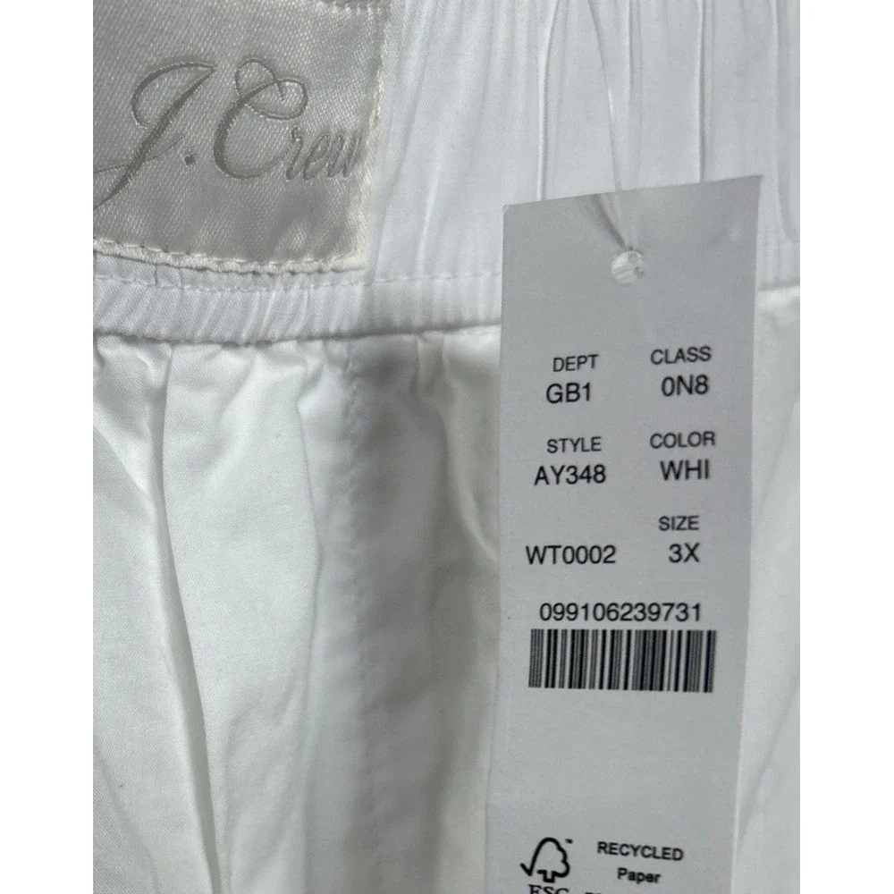 J Crew Cotton Poplin Wide‎ Leg Pajama Lounge Pants White Women's Size 3XL NWT